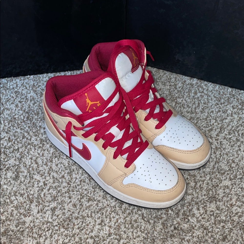 Nike Air Jordan Mid Red and Tan Sneakers
